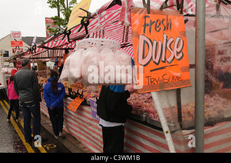 Market stall at a Northern Ireland traditional town fair, selling local Dulse seaweed Stock Photo