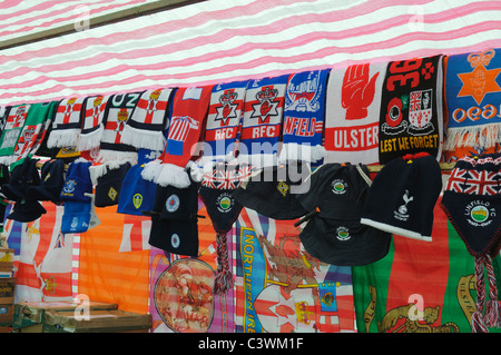 Market stall at a Northern Ireland traditional town fair, selling loyalist memorabilia Stock Photo