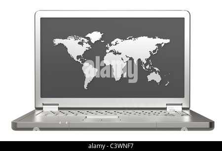 Laptop. Laptop with a world map Stock Photo