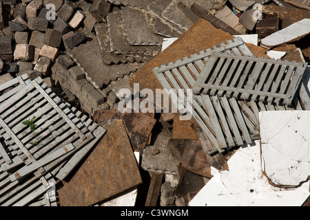 A pile of debris of a destroyed building Stock Photo