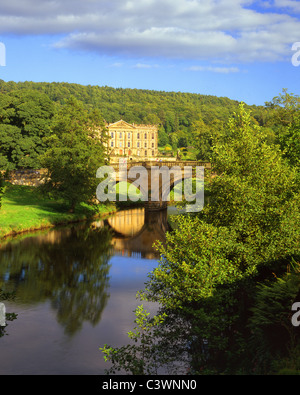 UK,Derbyshire,Peak District,Chatsworth House,Queen Mary Bower Bridge & River Derwent Stock Photo