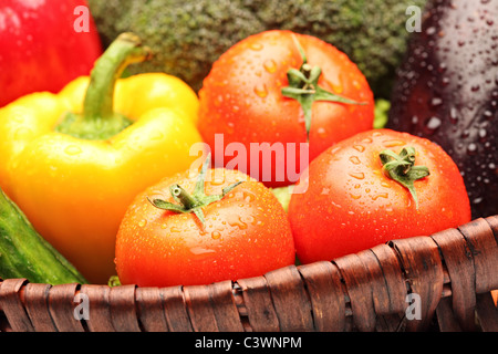 Close up of various vegetables in basket Stock Photo