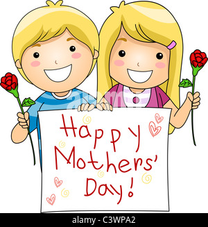Illustration of Kids Flashing a Mothers' Day Greeting Stock Photo