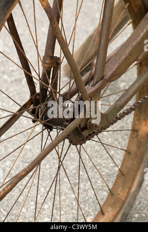 Rusty Bicycle wheel close up shot