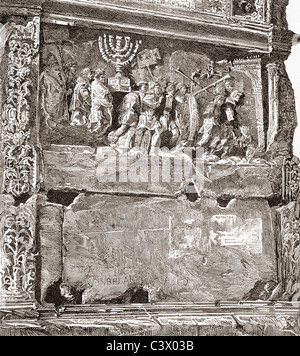 Bas-relief of South panel The Spoils of War showing the triumphal procession, on the Arch of Titus, Via Sacra Roman Forum Rome Stock Photo