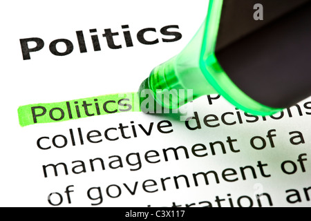 The word 'Politics' highlighted in green with felt tip pen Stock Photo