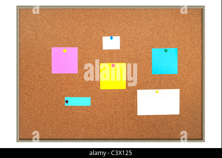 A bulletin board with blank sticky notes for copy. Stock Photo