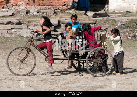 Nepali children at play in Kathmandu Stock Photo