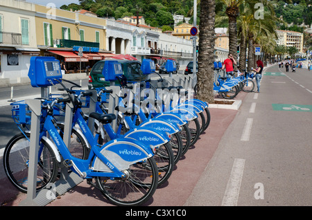 Cycle hire opportunities in the Côte d'azur include the Velo Bleu system operating in the city of Nice Stock Photo