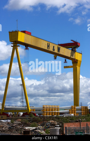 giant harland and wolff crane goliath at shipyard titanic quarter queens island belfast northern ireland uk Stock Photo