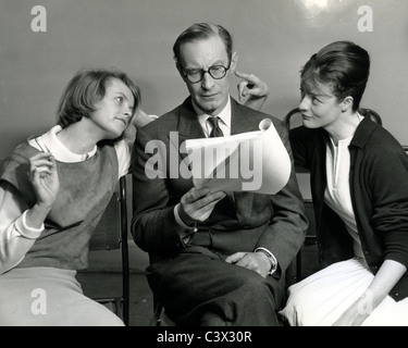 RICHARD WATTIS  UK comedy actor with Maggie Smith at right and Judith Stott about 1960 rehearsing Hayfever for ITV Stock Photo