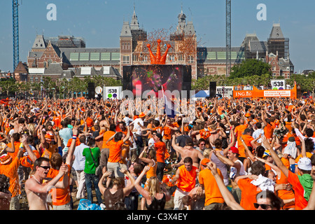 Brazil - The Netherlands (1-2), 2 July 2010. Museumplein. About 20.000 supporters gathering together. Holland scores first goal Stock Photo