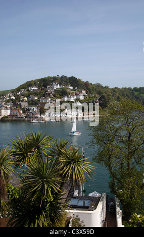 View of Kingswear and the Dart Estuary from a high viewpoint above the town of Dartmouth Stock Photo