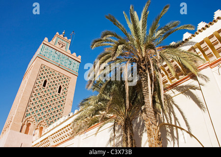 The minaret of the Kasbah Mosque in the Medina (the original Arab part of a town) of Marrakesh, Morrocco. Stock Photo
