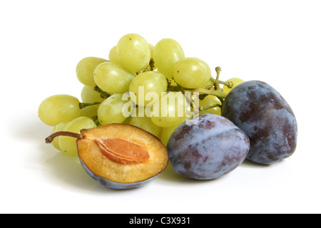 Bunch of grapes and plums Stock Photo