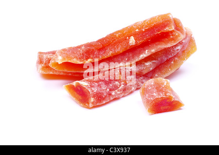 orange dried papaya slices over white background Stock Photo