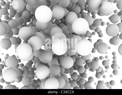 Abstract 3d illustration of many flying golf balls Stock Photo