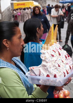 ice cream seller on street, Quito, Ecuador Stock Photo