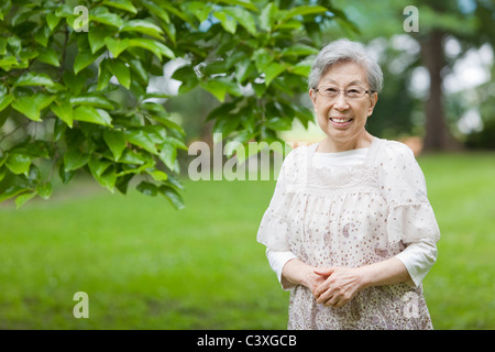 Portrait of a senior woman , Tokyo Prefecture, Honshu, Japan Stock Photo