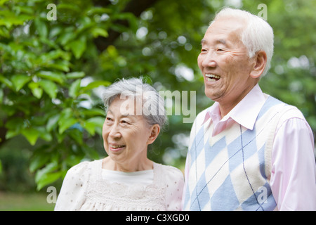 Senior couple looking away, Tokyo Prefecture, Honshu, Japan Stock Photo