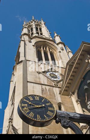 tower and clock of the church of st dunstan in the west, fleet street, london, the foreground clock dating from 1671 Stock Photo
