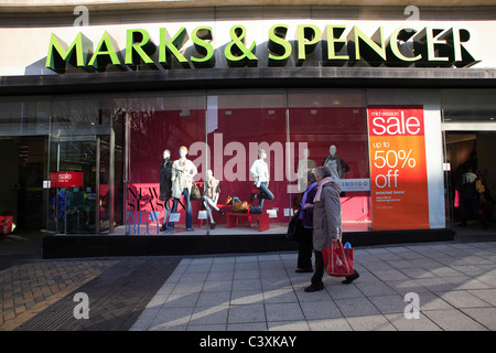 Marks and Spencer retail store facade on the High Street in Brentwood ...