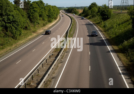 Quiet stretch of A12 dual carriageway trunk road near Wickham Market Suffolk England Stock Photo