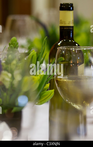 Wine glasses on a table in a fine dining restaurant. Stock Photo