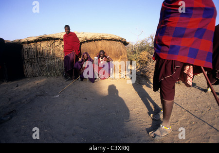 Maasai family in a village, Ngogongoro conservation Area, Tanzania Stock Photo