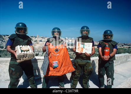 Israeli Sappers from a Jerusalem Bomb Squad show camouflaged bombs that they found in Jerusalem. Jerusalem, Israel Stock Photo