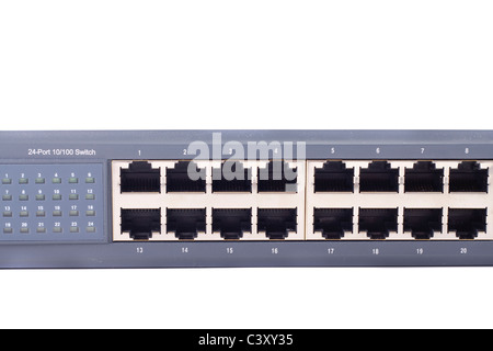 A 24 port network switch with empty ports Stock Photo