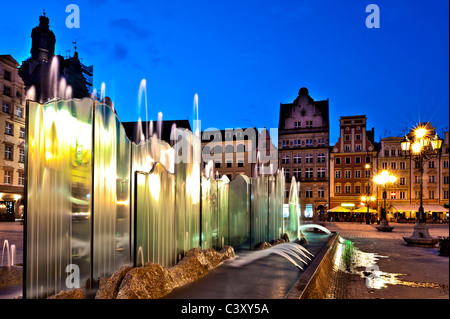 Contemporary fountain in Old Town, Wroclaw, Poland Stock Photo