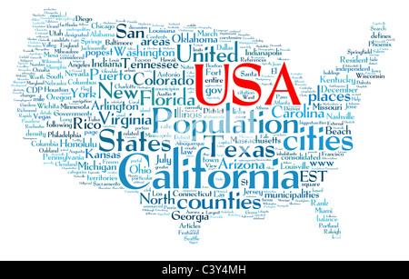 USA map formed by words Stock Photo
