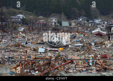 A fishing village washed by tsunami Iwate Japan Stock Photo