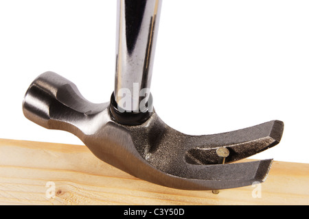A claw hammer head with nail Stock Photo