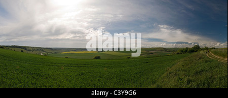 Panorama overlooking Long Furlong on the South Downs, West Sussex, UK Stock Photo