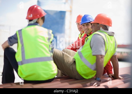 Building workers having a rest Stock Photo