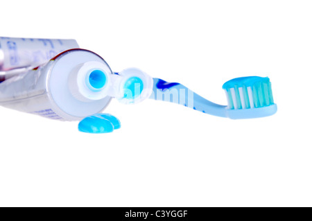 Blue gel toothpaste isolated on the white background. Stock Photo