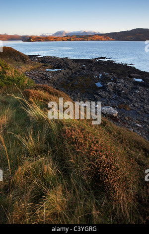 A view from Ullinish point in the South of the Isle of Skye looking towards the Cuillin Hills Stock Photo