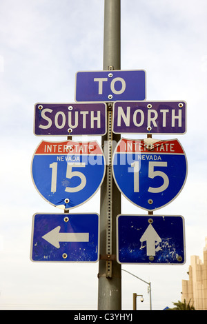 Sign for Interstate 15 to Las Vegas in the Mojave Desert between Las ...