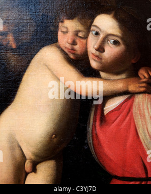 Detail: The Holy Family with the Infant Saint John the Baptist, by Caravaggio Stock Photo