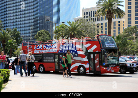 Las Vegas sightseeing open top bus tour Stock Photo