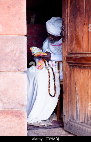 coptic priest in orthodox church, lalibela, ethiopia, africa Stock Photo