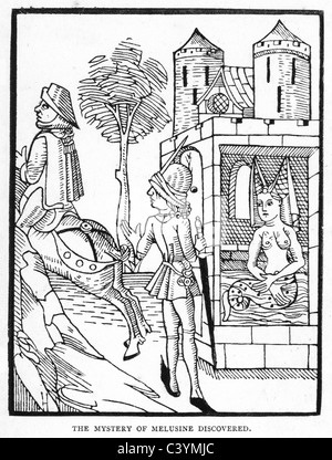 Medieval woodcut from the story of Melusine. The Mystery of Melusine discovered Stock Photo