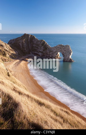 Durdle Door on a beautiful sunny day, Jurassic Coast, Dorset, England. Winter (February) 2011. Stock Photo