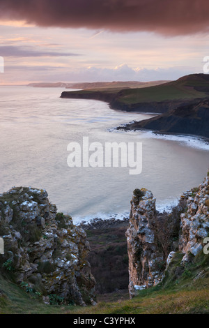 Jurassic Coastline viewed from Emmetts Hill, St Aldhelms Head, Dorset, England. Winter (February) 2011. Stock Photo