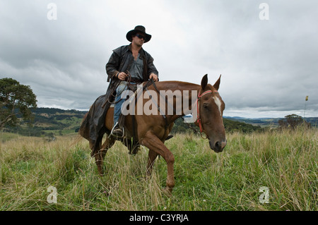 Man on horse in countryside Stock Photo