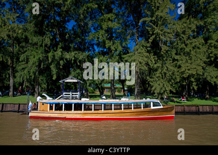 Vintage mohogany motorboat on the Parana Delta at Tigre, Argentina. Stock Photo