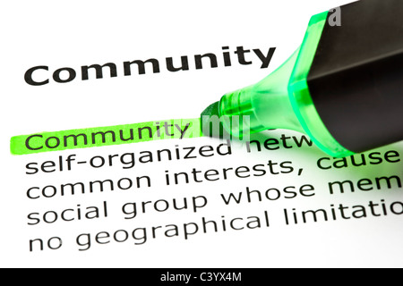 The word 'Community' highlighted in green with felt tip pen Stock Photo