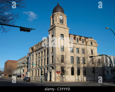 Old Post Office Building and clocktower in downtown Lethbridge, Alberta, Canada Stock Photo